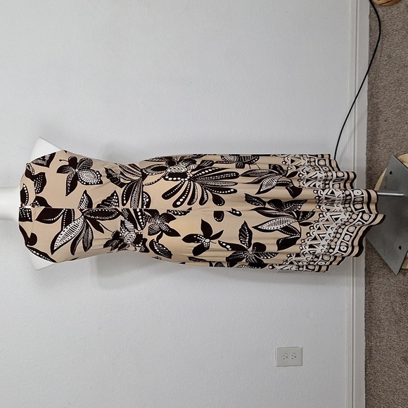 Taylor Asymmetrical Black & Tan Abstract Floral Halter Sundress Size 16 - Picture 5 of 14